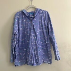 Fresh Produce Tiny Fish Broadcloth Andorak Top Jacket Purple Blue Coastal Cotton